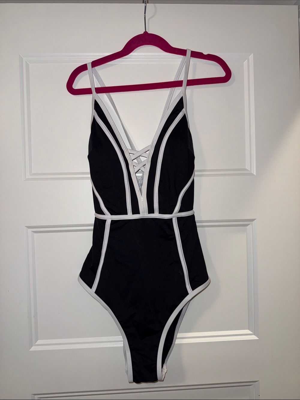 Cupshe Black One-Piece Swimsuit with White Trim